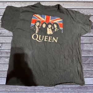 Fruit of the Loom XL Queen T-Shirt Men Black Distressed Rock Band Union Jack Tee